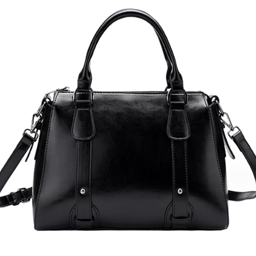 Black Leather Satchel Purse